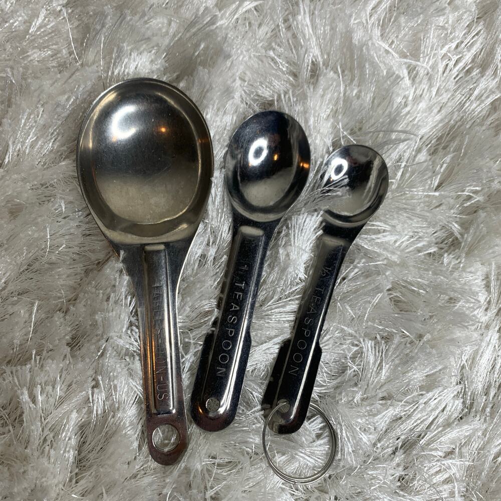 Three Measuring Spoons Vintage Stainless Steel 1/2 1 teaspoon and 1 Tablespoon